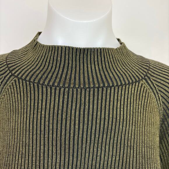 Bar III Womens Gold Metallic Ribbed Knit Mock Neck Long Sleeve Sweater Top Sz M - Picture 5 of 8